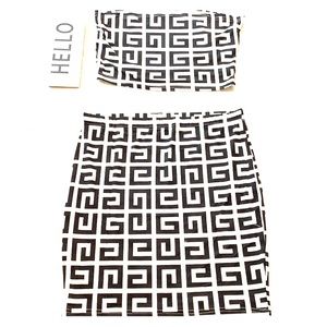 2pc Greek print crop tube top and skirt